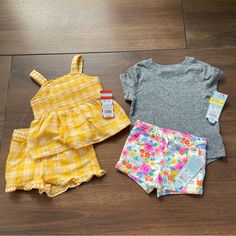 Cat & Jack Baby/ Toddler Summer Bundle, 12m Nwt Smoke Free Home Includes Yellow Gingham Set, Gray T-Shirt, Floral Shorts! Bundle With Other Shop Items To Save! Yellow Sets For Playtime In Summer, Yellow Sets For Summer Playtime, Yellow Summer Playtime Sets, Yellow Playtime Sets For Summer, Yellow Cotton Playtime Sets, Playful Yellow Fitted Sets, Playful Yellow Sets For Spring, Playful Fitted Yellow Sets, Fitted Yellow Playful Sets