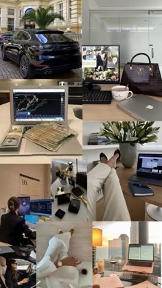 a collage of photos with people working on laptops and other things in front of them