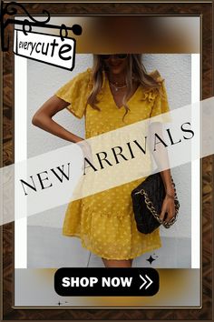 Yellow Swiss Dot Ruffle A-line Dress Swiss Dot, Mini Dresses, Women Dresses, A Line Dress, Dresses Mini, A Line, Dots, Yellow, Dresses