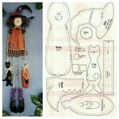 an image of a doll made out of paper and sewing pattern on the left side