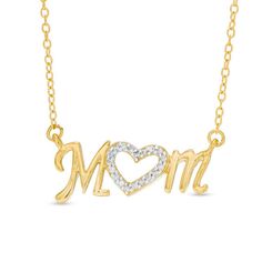 This 1/10 ct. t.w. diamond "Mom" heart necklace is fashioned in sterling silver with yellow rhodium plating. The 18.0-inch rope chain secures with a spring-ring clasp. Zales Zales, Mom Pendant, Arabic Jewelry, Wedding Rings Photos, Pretty Jewelry Necklaces, Yellow Necklace, Heart Necklace Diamond, Diamond Solitaire Necklace, Initial Pendant Necklace