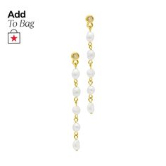 in stock Everyday Long Drop Earrings With Pearl Charm, White Pearl Chain Gold-plated Earrings, White Gold-plated Chandelier Earrings With Pearl Drop, White Gold Plated Chandelier Earrings With Pearl Drop, White Gold Plated Earrings With Pearl Chain, White Gold Plated Pearl Chain Earrings, White Gold-plated Dangle Pearl Earrings, Yellow Gold Pearl Drop Dangle Chandelier Earrings, White Gold Plated Dangle Pearl Earrings