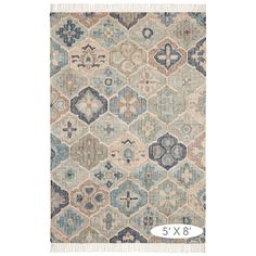 an area rug with blue and beige colors