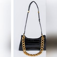 Croc Chain Purse -Black Black Chain Bag Perfect For Gifts, Black Chain Bag For Gift, Black Chain Bag As Gift, Black Shoulder Bag With Chain Strap As Gift, Black Shoulder Bag With Chain Strap For Gift, Everyday Black Bags With Gold Chain, Everyday Black Shoulder Bag With Chain, Chic Black Bag With Chain Link Shape, Chic Black Shoulder Bag For Gift