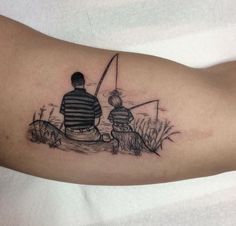 a man and woman sitting on top of a boat with a fishing pole in the water