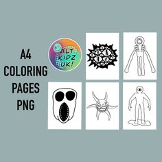 four different coloring pages with the words'4 coloring pages png'in black and white