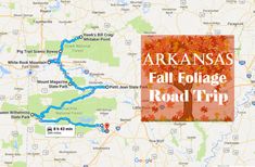 a map with the words fall foliage road trip on it and an image of a tree