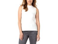 Liverpool Mock Neck Sleeveless Rib Knit Top - Women's Clothing : Snow : Enjoy the weather wearing the stylish and comfortable Liverpool Mock Neck Sleeveless Rib Knit Top. Slim-fit. Mock neckline with sleeveless style. Straight hemline. Allover rib-knit pattern. Pullover style. 80% rayon, 18% polyester, 2% spandex. Machine washable. Imported. Casual Turtleneck Tank Top For Spring, Casual Sleeveless Mock Neck Top For Spring, Casual Sleeveless Mock Neck Top For Fall, Casual Sleeveless Mock Neck Top, Casual Sleeveless Mock Neck Top For Layering, Casual Sleeveless Mock Neck Top For Work, Spring Sleeveless Sweater Vest With Ribbed Neckline, High Neck Ribbed Knit Tank Top, Ribbed Knit High Neck Tank Top