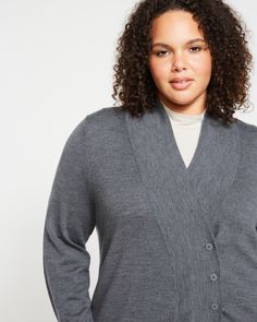 Curve Cardi - Slate | Universal Standard Puffer Vest Fashion, Feminine Minimalist, Athleisure Pants, Universal Standard, Weekend Dresses, Gray Cardigan, Ponte Pants, Slate Gray, New And Improved