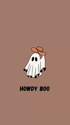 a cartoon ghost with a hat on it's head and the words howdy boo