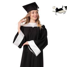 Want to have a different look? Are you bored of plain black gowns? Try our NotOrdinaryGownCo "Premium" design graduation gown set. In any photo - you will look your best! Set includes: - Graduation gown with satin cuffs and collar. - Graduation hat with tassel and year charm. About the gown: Material - high quality 100% Matte Polyester 9 and 2 dress chest sizes (to make it look better on you). Build all over yoke for additional volume 10 colors to choose from: maroon, royal blue, purple, gold, forest green, turquoise, sky blue, red, white, and silver. Other colors are also available upon request. Bulk order: If you are representative of university, college or school we are always glad for possible cooperation. What can we do? - we can make a custom design of graduation set for you - we can Graduation Robe Design, Gown With Collar, Academic Outfit, Academic Robes, Academic Gown, Black Gowns, Graduation Gown, Graduation Hat, Alma Mater