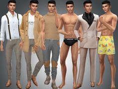 six male poses are shown in this image