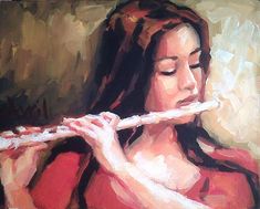 a painting of a woman playing the flute