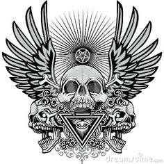 a skull with wings and cross on it