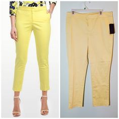 Nydj Corynna Slim Stretch Lemon Yellow Ankle Pants. Size 12. New With Tags. Description: "Designed With The Same Flattering Fit As Their Jeans, Nydj Offers A More Polished Alternative With These Pants In A Slim, Ankle-Baring Silhouette. Of Course, They Utilize Exclusive Lift-Tuck Technology To Help Flatten The Tummy And Lift The Rear." - Brighten Up Your Wardrobe With These Sunny Yellow Pants. - Perfect Addition For A Summer Workwear Rotation. - Slim Leg Cut For A Sleek Look. - Stretchy Cotton B Slim Fit Ankle-length Summer Bottoms, Slim Fit Ankle-length Dress Pants For Summer, Spring Stretch Workwear Pants, Spring Stretch Bottoms For Workwear, Non-stretch Spring Dress Pants, Trendy Slim Fit Pants For Summer, Spring Stretch Ankle-length Pants, Spring Slim Fit Straight Pants, Spring Slim Fit Tapered Leg Pants