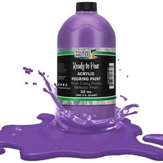 a bottle of purple liquid on a white background