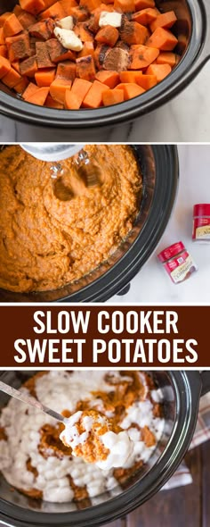 slow cooker sweet potatoes are the perfect side dish for thanksgiving dinner or brunch