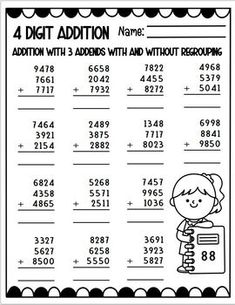 a printable worksheet for addition with 3 numbers and without regroups