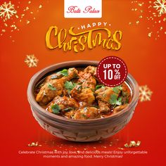 an advertisement for christmas dinner with chicken in a bowl