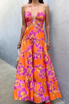 Orchid Maxi Dress - Orange Floral Fashion Terminology, Hoop Skirt, Womens Long Dresses, Portfolio Images, Punjabi Suit, Holiday Resort, Floral Fashion, Maxi Dresses Casual