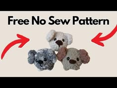 three crocheted koala bears with the words free no sew pattern below