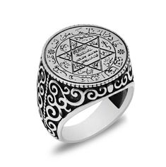 It's ring seal of solomon David star 925 sterling silver handmade jewelry. Masculine classics style enriched with engraved stripes on the sides make the ring more remarkable. Metal: 925 Sterling Silver with 925 Stamp ( Mark ) - Perfectly Polished Average weight: 13 gr. Special and great craftsmanship. You can consider this ring as a perfect gift for male either for an anniversary , fathers birthday, valentines day gift for your husband father son or boyfriend. It will definitely be among his favorite accessories. International Buyers - Please Note:  Import duties, taxes, and charges are not included in the item price or shipping cost. These charges are the buyer's responsibility. Please check with your country's customs office to determine what these additional costs will be prior to biddi Silver Star Of David Spiritual Rings, Silver Spiritual Rings With Star Of David, Symbolic Sterling Silver Star Of David Ring, Silver Engraved Star Of David Ring, Silver Star Of David Ring In Spiritual Style, Ring Of Power, Solomons Ring, David Star, Seal Of Solomon