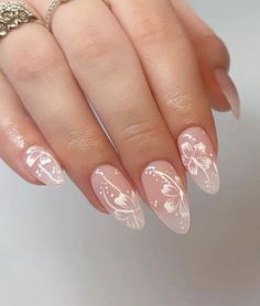 #nailinspo #hibiscus Pink White Nails, Squoval Nails, Almond Nails Designs, Almond Nail, Vacation Nails, Beach Nails, Birthday Nails, Short Acrylic Nails