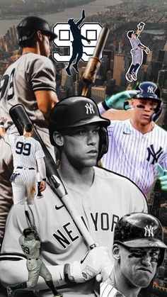 a collage of baseball players with the new york yankees on it's side