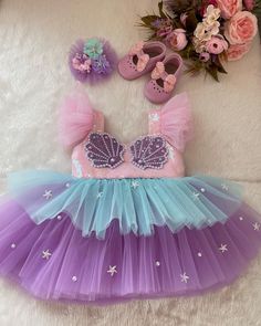 Mermaid Party Dress, Costume Mermaid, First Birthday Dress, Mermaid Theme Birthday Party, Ariel Dress, First Birthday Dresses, Mermaid Theme Birthday, Mermaid Theme