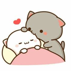 an image of a cat hugging a teddy bear on the back of a pillow with hearts