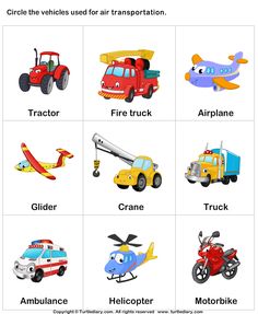 the different types of vehicles are shown in this worksheet for children's learning