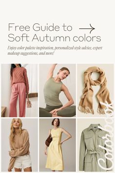 Soft Autumn color palette inspiration, personalized style advice, expert makeup suggestions, and more! Autumn Pallet Color Analysis, Soft Autumn Outfits For Winter, Soft Natural Soft Autumn Outfits, Soft Autumn Highlights, Soft Autumn Christmas Outfit, Outfits For Autumn Color Type, Soft Autumn Color Palette Clothes, Soft Autumn Clothes Style, Soft Autumn Blue Eyes