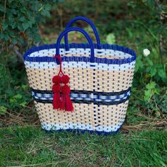 "Made from handwoven plastic by Valentin Ortega from Acambay, Mexico.  Each one is made individually with love and care.   Use this reusable and eco-friendly tote bag as a shopping bag for farmer's markets, great for the pool or the beach. Details:  * Tote measurements: 12 W ( lower part) 17\" W (top)  12.5 High.    * Waterproof-washable  * Material: Recycle Plastic  * All items are shipped from the US All Mi Mundo Mexicano items are 100% handmade by artisans in Mexico. Each stitch and item is c Beach Details, Mexican Beach, Market Bags, Colour Star, Beach Tote, Market Bag, Artisan Craft, Plastic Bag, Straw Bag