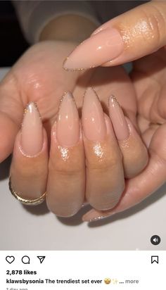 Neutral Polygel Nails, Birthday Nail Set Ideas Almond Shape, Gel X Nail Inspiration, Soft Nails Acrylic, Pinky Nude Nails Almond, Nude Baddie Nails Almond, Nude Almond Shape Nails, Soft Stiletto Nails, Minimalist Nails Almond