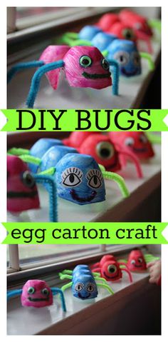 some crafts that include eggs, crayons and paper machs to make them look like bugs