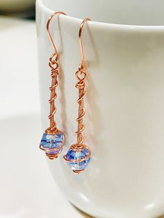 Wire Wrapped Earrings Copper Wire Wrapped Dangle Earrings - Etsy Evening Dinner, Presents For Women, Wrapped Earrings, Wire Wrapped Earrings, Earrings Blue, Velvet Bag, Denver Co, Wire Earrings, Etsy Earrings Dangle