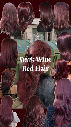 hair aesthetic #hair #Red #girl #inspiração #beleza #cuidado #care #aesthetic Dark Wine Red Hair Aesthetic, Wine Cherry Hair, Dark Wine Red Hair Burgundy, Red Wine Color Hair, Cherry Wine Red Hair Color, Dark Red Hair Dye Ideas, Red On Brunette Hair, Red Wine Hair Color Curly, Type Of Red Hair Color