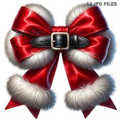 a red and white bow with fur on it