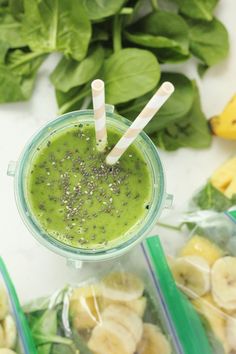 a green smoothie with bananas and chia seeds