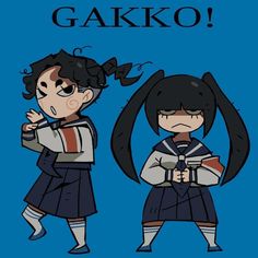 two anime characters are standing next to each other with the caption gakko