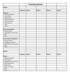 the cleaning schedule is shown in black and white, with several tasks to be completed