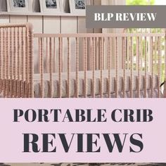 a baby crib with the words portable crib review on it's side