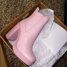 Brand New Steven Madden Pink Leath Boots, Item Was More Of An Impulse Buy, So They Have Never Been Worn! Item Is A Size 10 Trendy High Heel Martin Boots, Leather Martin Boots With Block Heel For Party, Party Leather Martin Boots With Block Heel, Trendy Leather Martin Boots With Block Heel, Spring Heeled Boots With Round Toe, Pink Round Toe Booties For Fall, Spring High Heel Polyurethane Boots, Spring High Heel Boots In Polyurethane, High Heel Polyurethane Boots For Spring