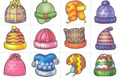 many different hats are shown in this drawing