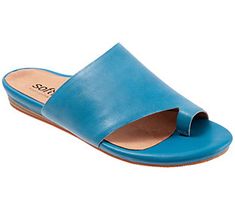 Ideal for summery outings, an asymmetrical topline accentuates these minimalist toe ring slide sandals. From SoftWalk. Cushion Ring, Leather Cuts, Toe Ring, Professional Outfits, Toe Rings, Walk On, Slide Sandals, Slip On Sandal, Heeled Mules