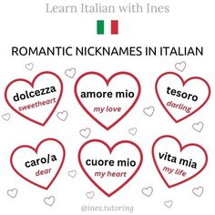 hearts with italian words in the middle