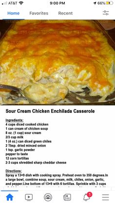 the recipe for sour cream chicken enchilada casserole