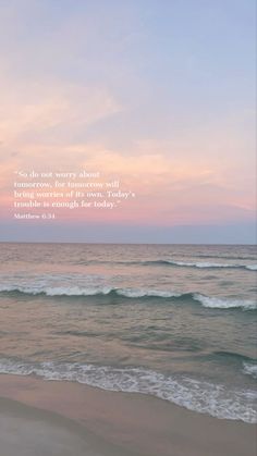 an ocean with waves and a bible verse