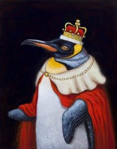 a painting of a penguin wearing a crown