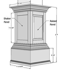 a tall clock tower with measurements for the top and bottom part, including the base